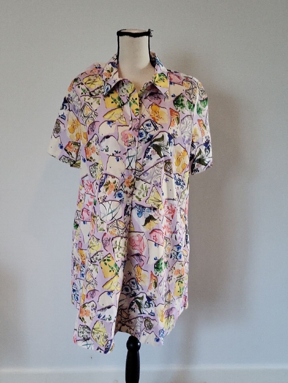 Anthropologie Casual Pastel Floral Short-Sleeve Button-Down Shirt - Multicolor - Picture 5 of 8